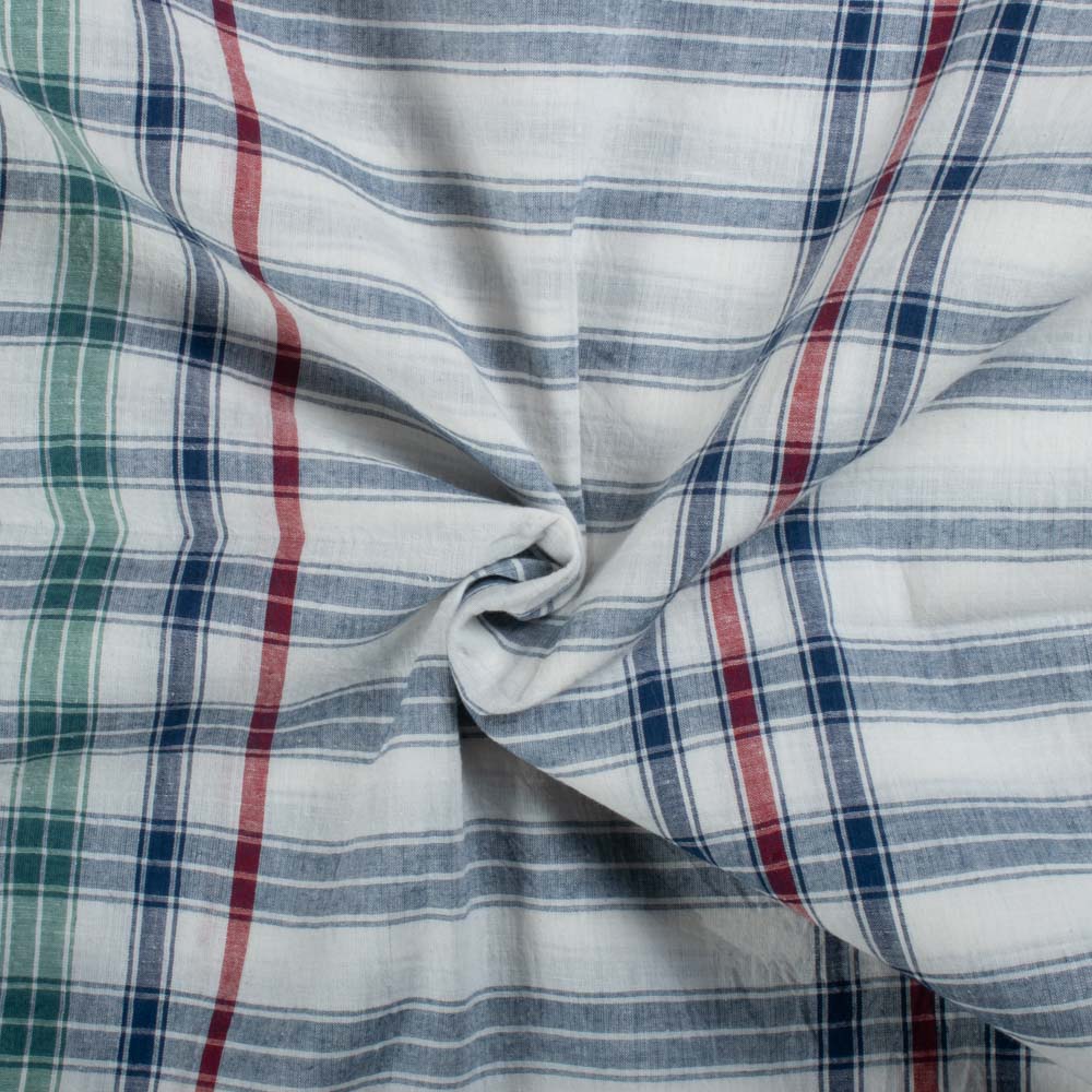 White Base Multicolor Check Pure Cotton 65 GSM Handwoven Fabric