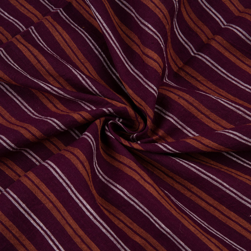 Stripe Maroon & Brown Pure Cotton 68 GSM Handwoven Fabric