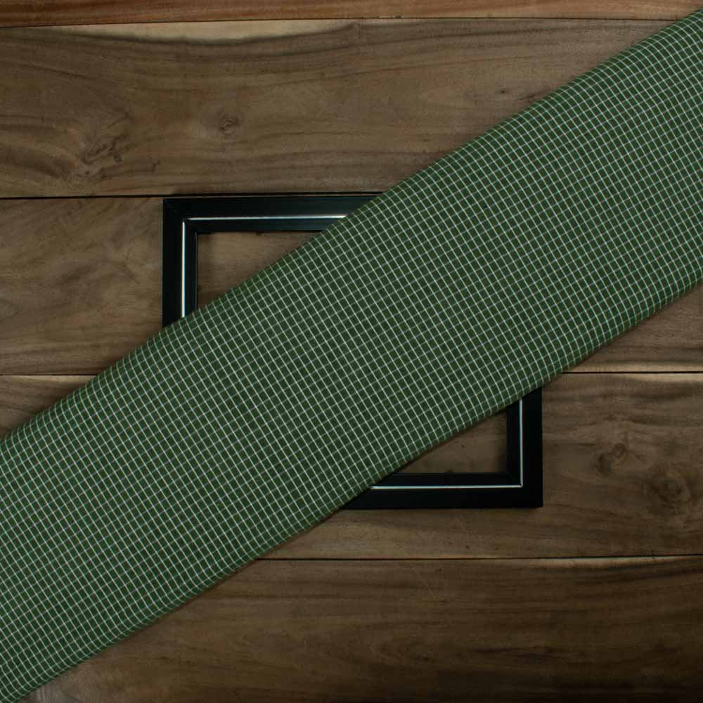 Check Green White Pure Cotton 105 GSM Handwoven Fabric 654