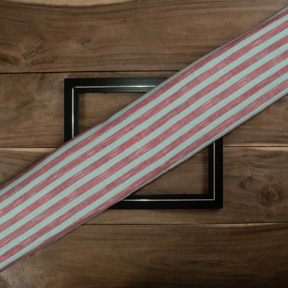 Stripe Sky Blue Red Tie Dye 130GSM Khadi Cotton Handwoven Fabric 78