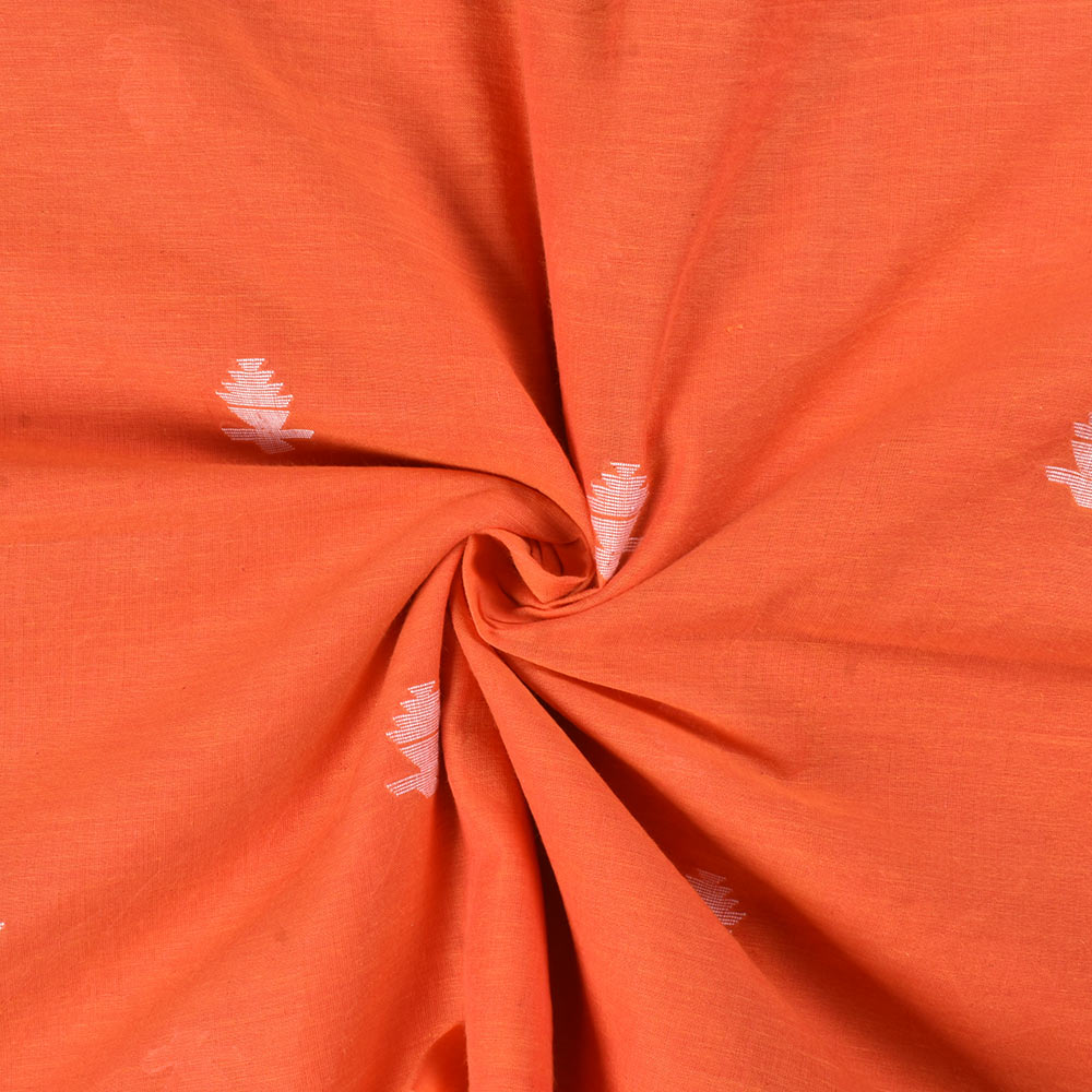 Orange Geometric Jamdani Pure Cotton 58 GSM Handwoven Fabric