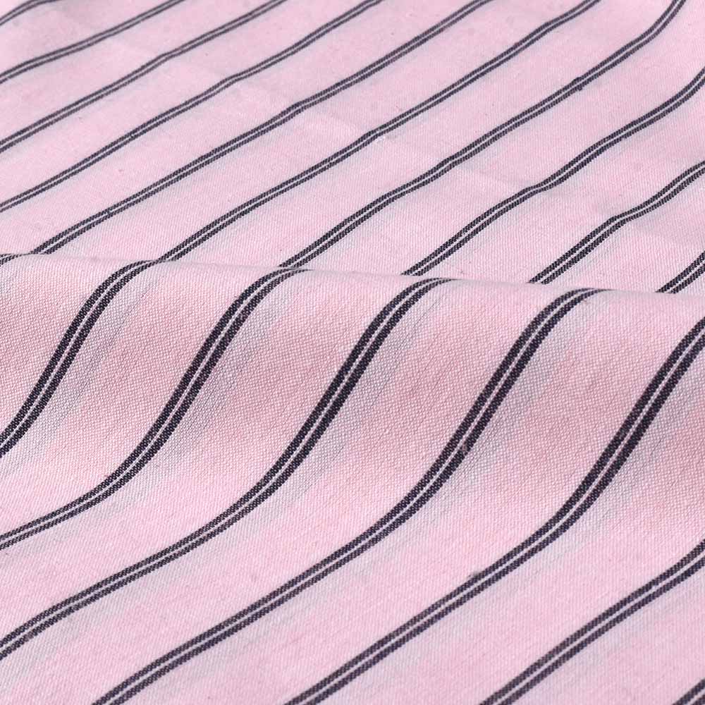 STRIPE BLACK PINK PURE COTTON 120 GSM HANDWOVEN FABRIC