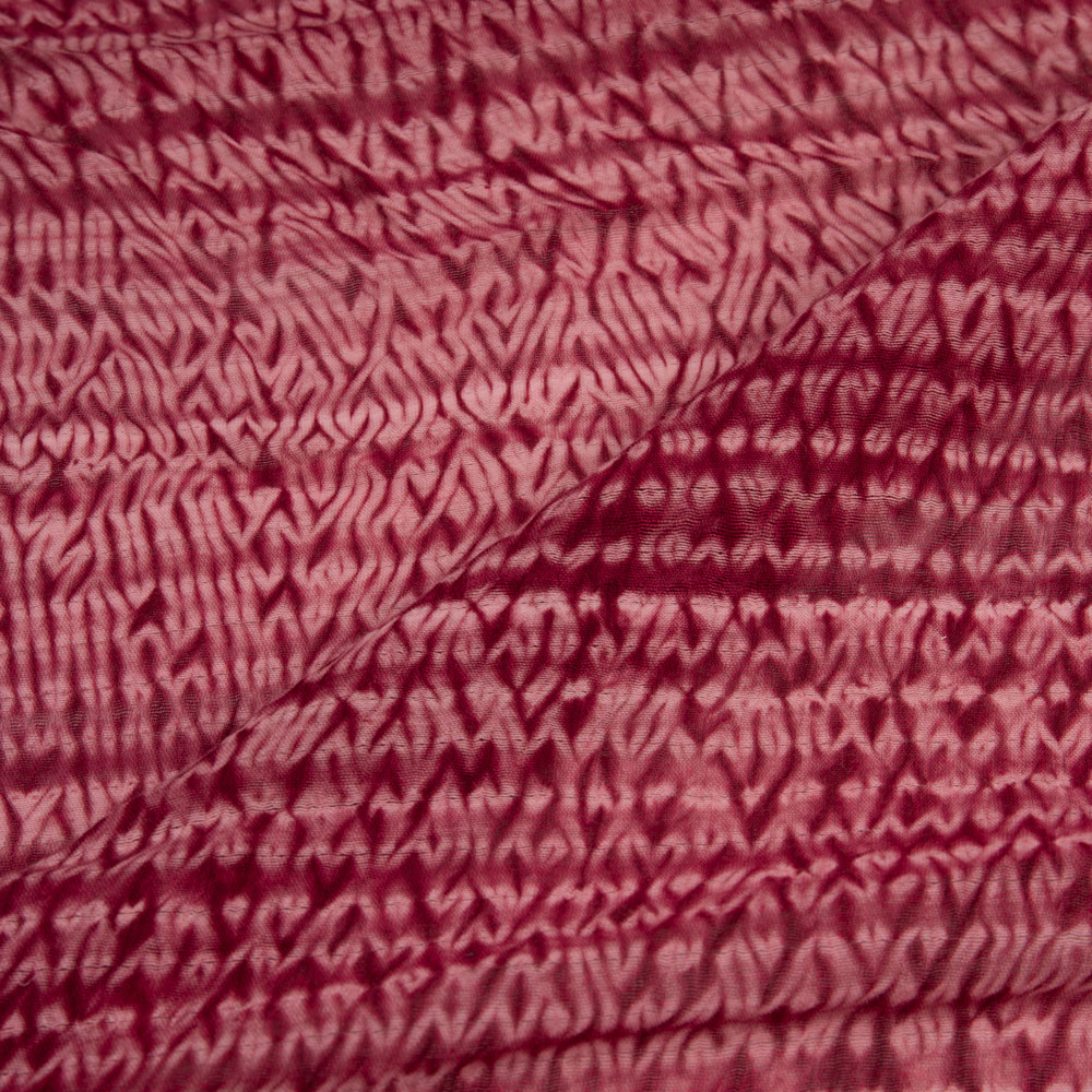 Abstract Dark Pink & White Shibori Cotton Silk 45 GSM Handwoven Fabric