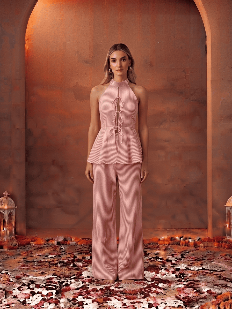 Elegant Ties Peplum Top & Full Pant Co-ord Set