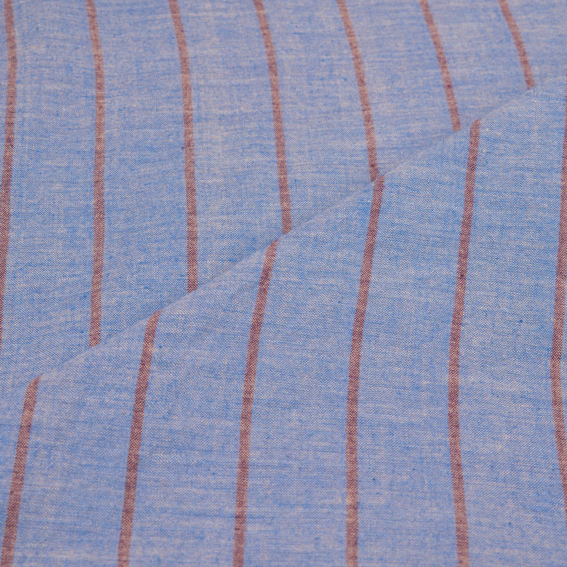 STRIPE BLUE & BROWN PURE COTTON 90 GSM HANDWOVEN FABRIC