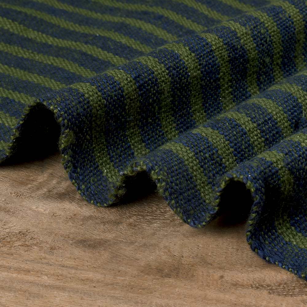 STRIPE OLIVE PURE KHADI 260 GSM HANDWOVEN FABRIC