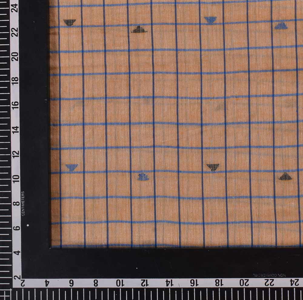GEOMETRIC CHECK ORANGE & BLUE JAMDANI PURE COTTON 54 GSM HANDWOVEN FABRIC