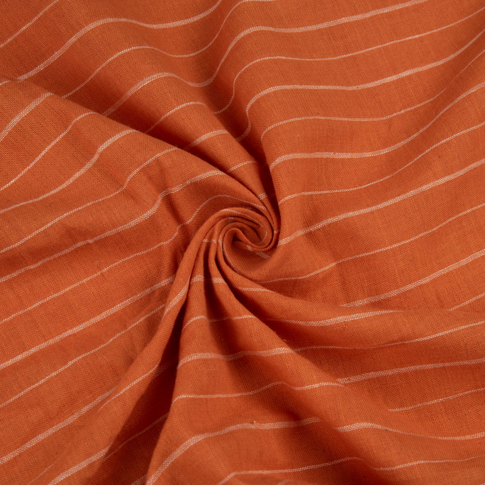 Pinstripe Tangerine Pure Cotton 92 GSM Handwoven Fabric