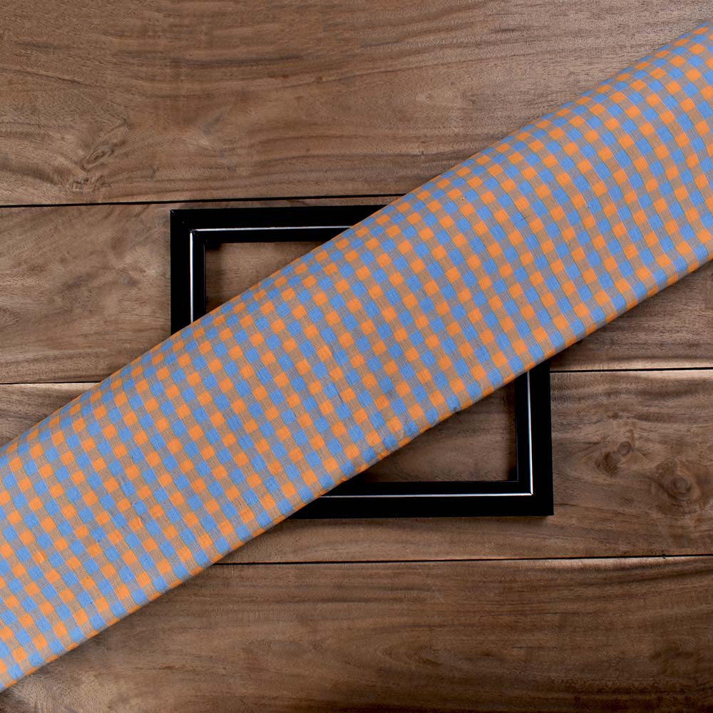 Check Blue Yellow Pure Cotton 95 GSM Handwoven Fabric