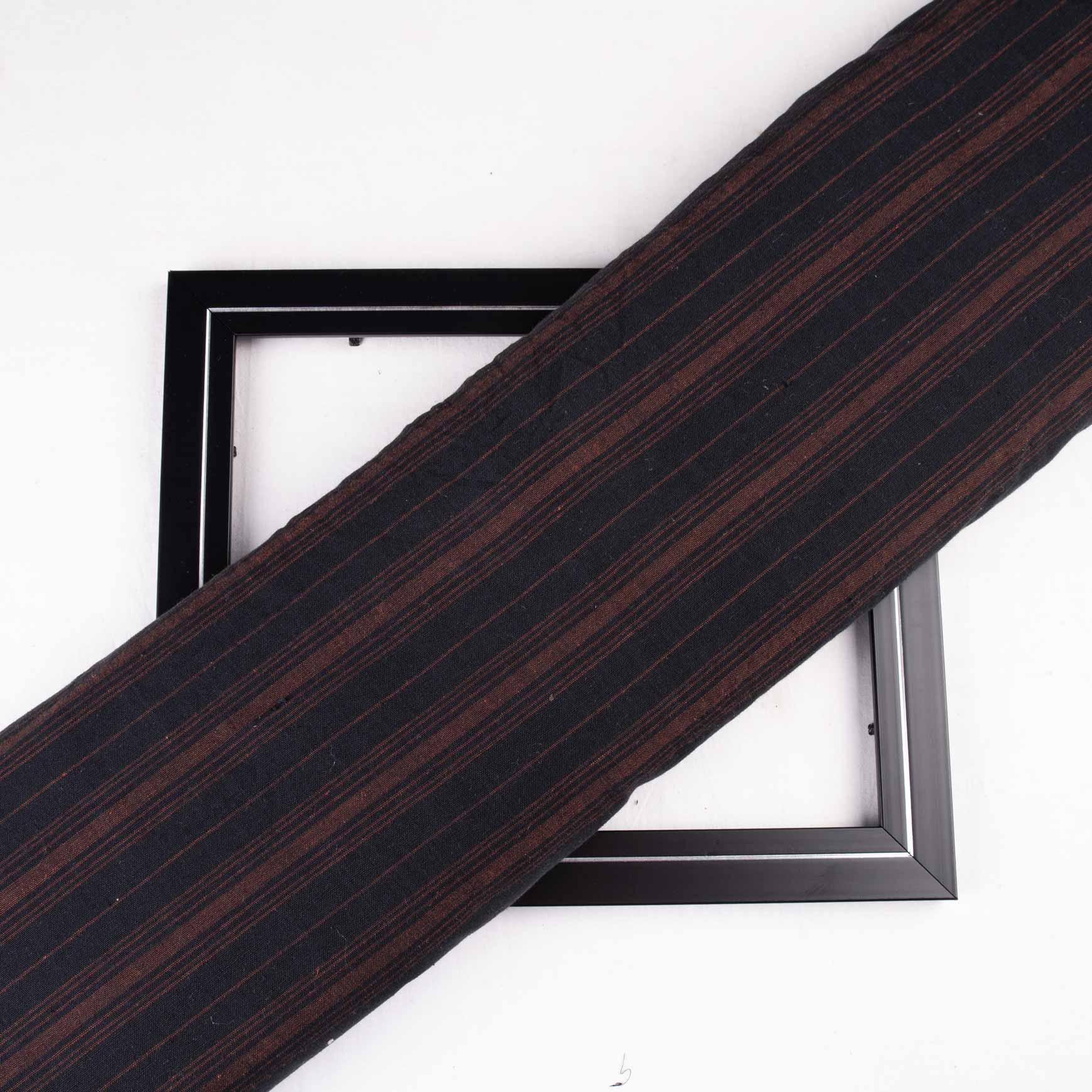 Stripe Black Brown Khadi Cotton 146 GSM Fabric