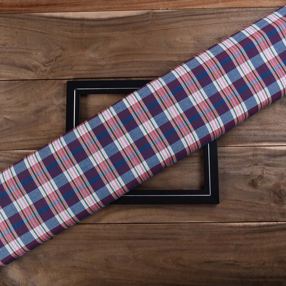 Check Multicolor Pure Cotton 100 GSM Handwoven Fabric 561