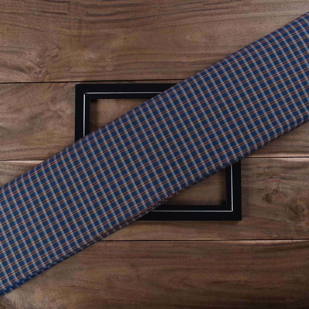 Check Blue Orange Pure Cotton 125 GSM Handwoven Fabric