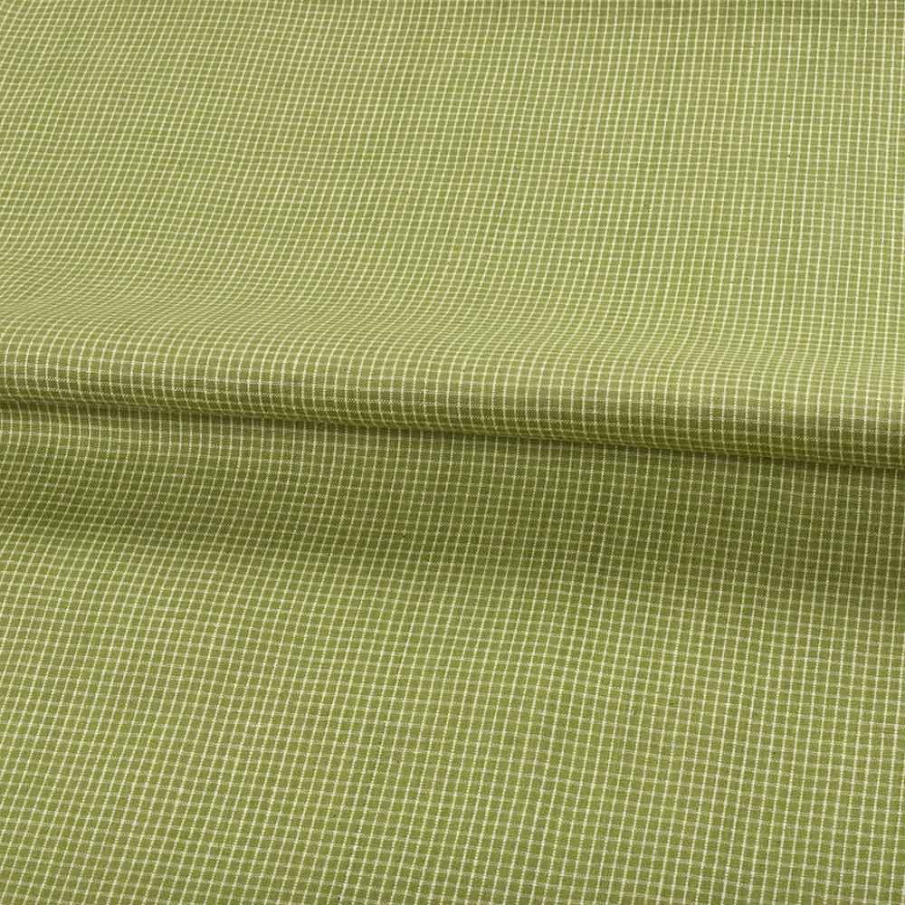CHECK LIGHT GREEN PURE COTTON 93 GSM HANDWOVEN FABRIC