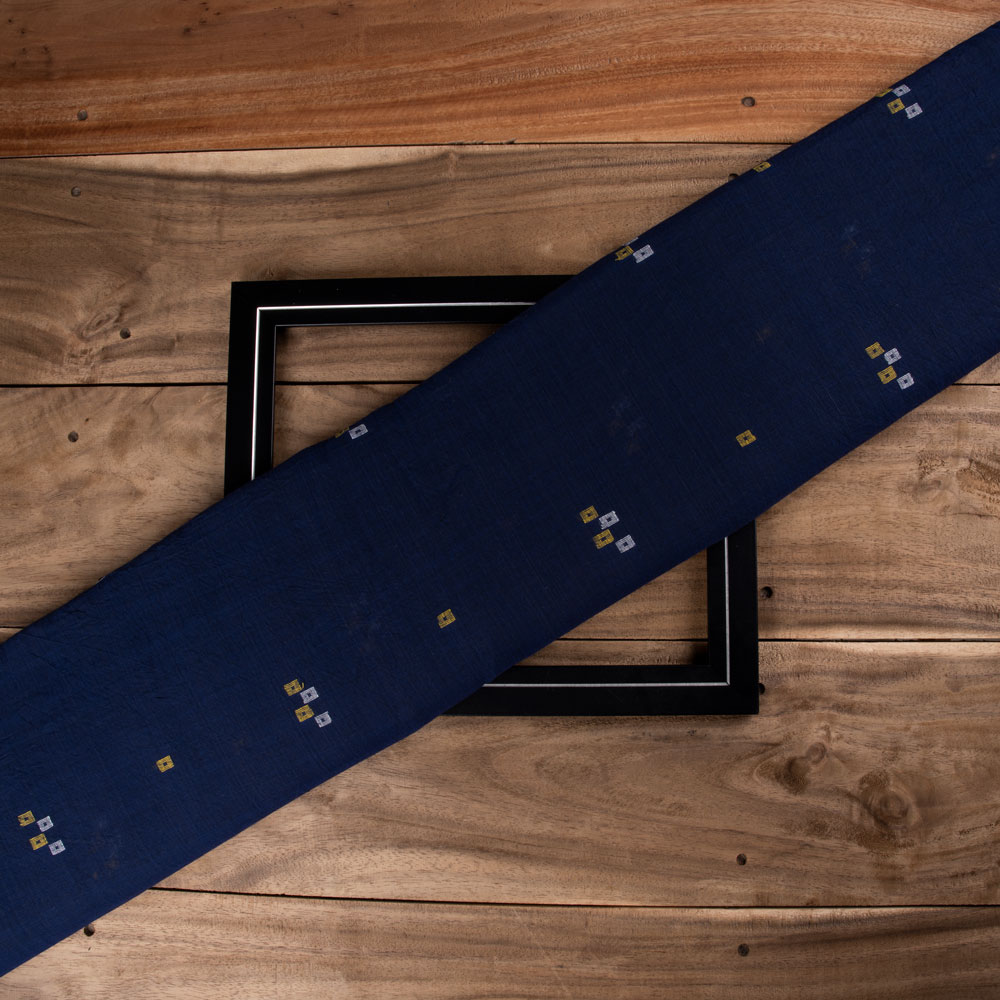 Geometric Navy Jamdani Pure Cotton 56 GSM Handwoven Fabric