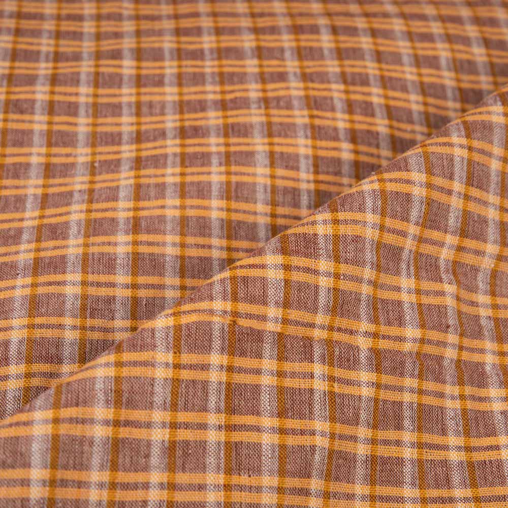 CHECK BROWN PURE COTTON 112 GSM HANDWOVEN FABRIC