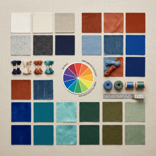 Color coordination using neutral colors and complementary fabric shades