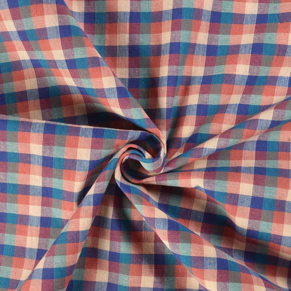 Check Multicolour Pure Cotton 96 GSM Handwoven Fabric