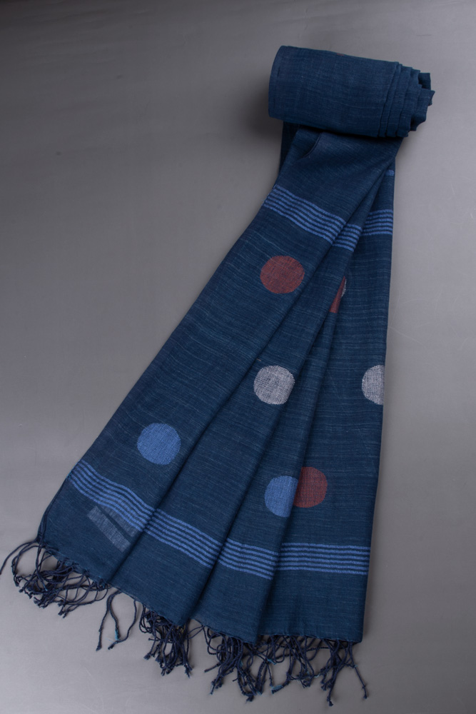 GEOMETRIC NAVY JAMDANI PURE COTTON HANDWOVEN SCARF