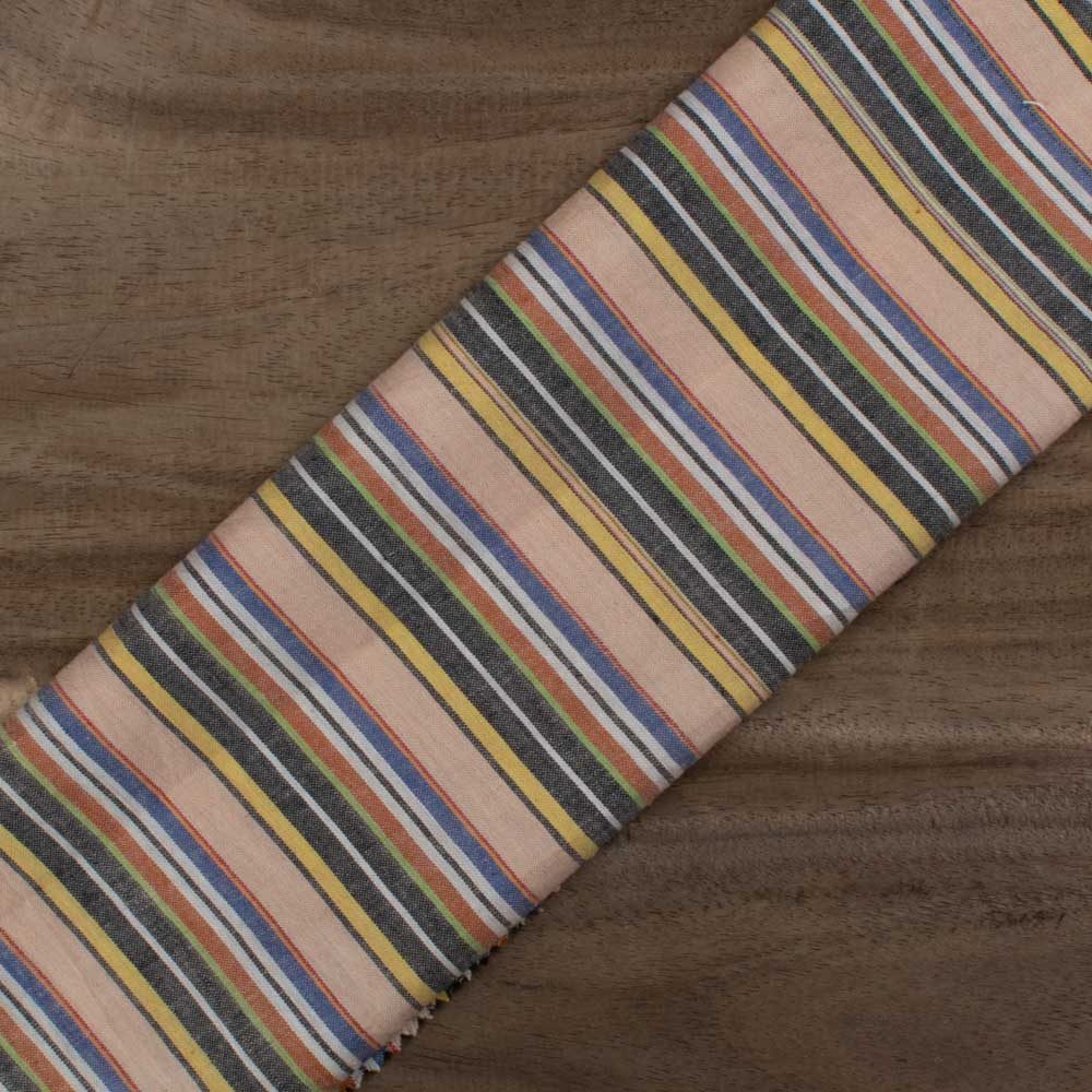 Stripe Peach Multicolour Pure Cotton 95 GSM Handwoven Fabric
