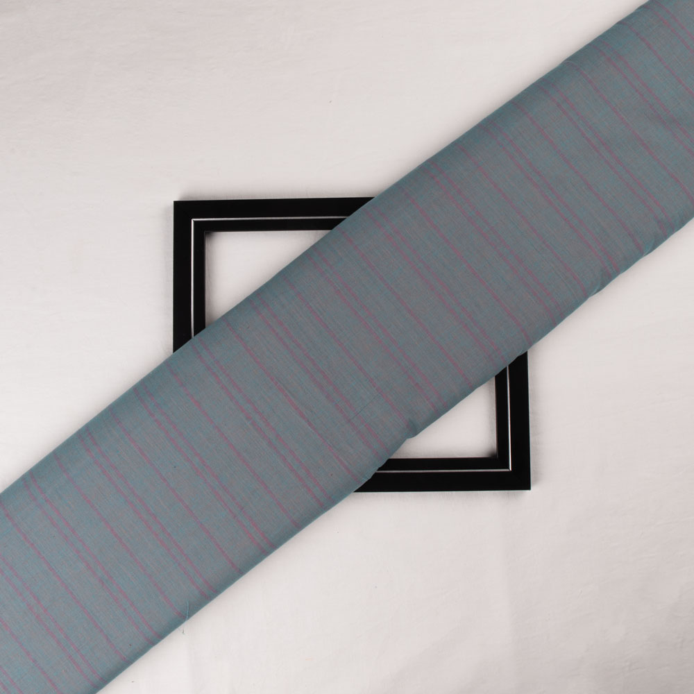 Stripe Teal Pure Cotton 56 GSM Handwoven Fabric