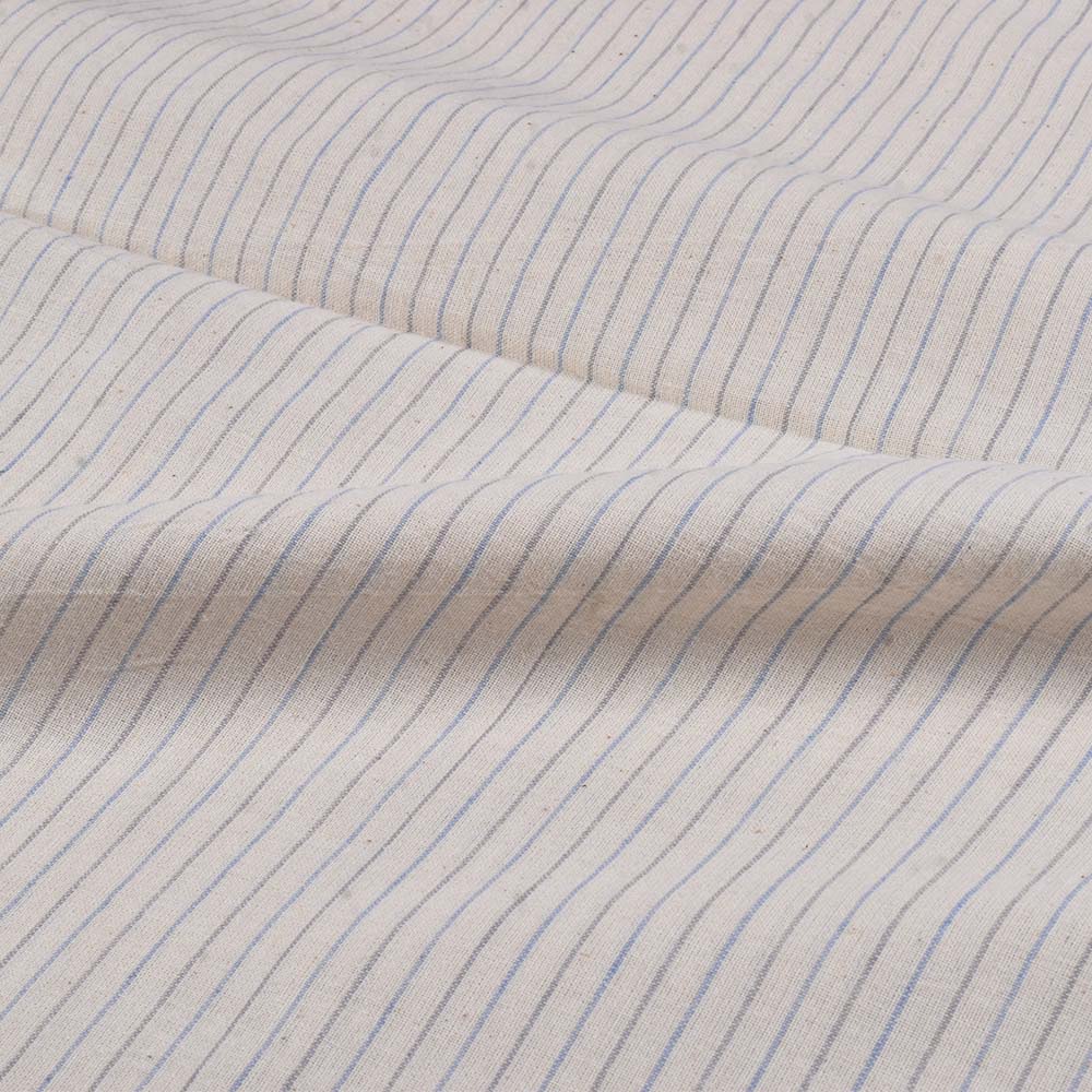 STRIPE BLUE & GREY KHADI COTTON 97 GSM HANDWOVEN FABRIC