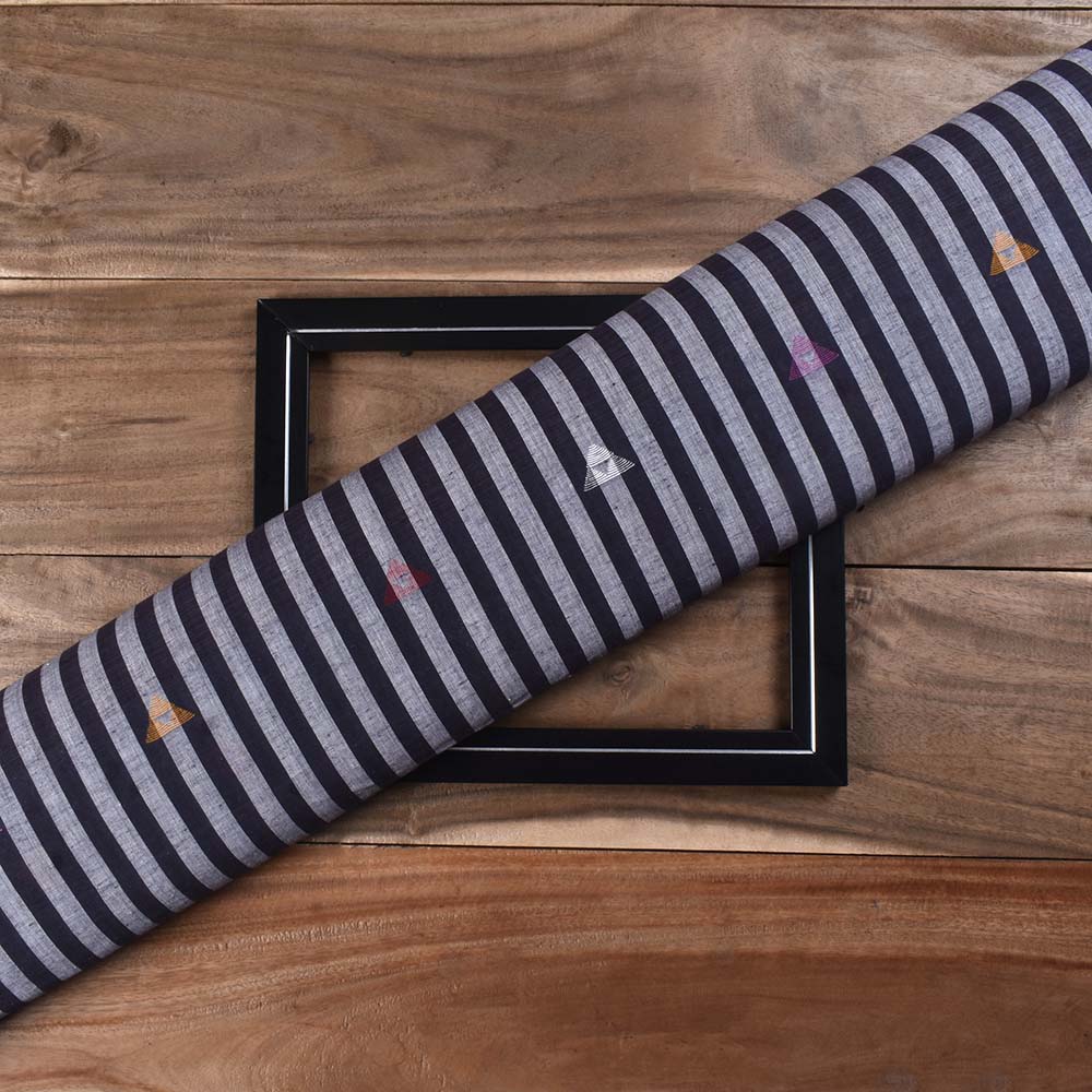 Stripe Black White Jamdani Khadi Cotton 60 GSM Handwoven Fabric 282
