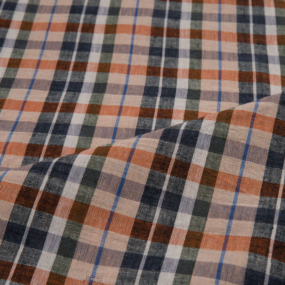 CHECK ORANGE & BLACK PURE COTTON 92 GSM HANDWOVEN FABRIC