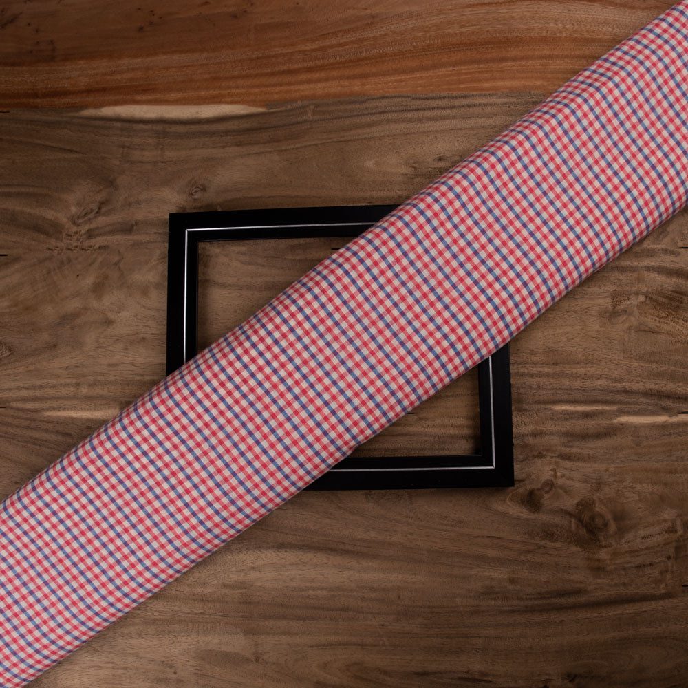 Check Red & Blue Pure Cotton 94 GSM Handwoven Fabric
