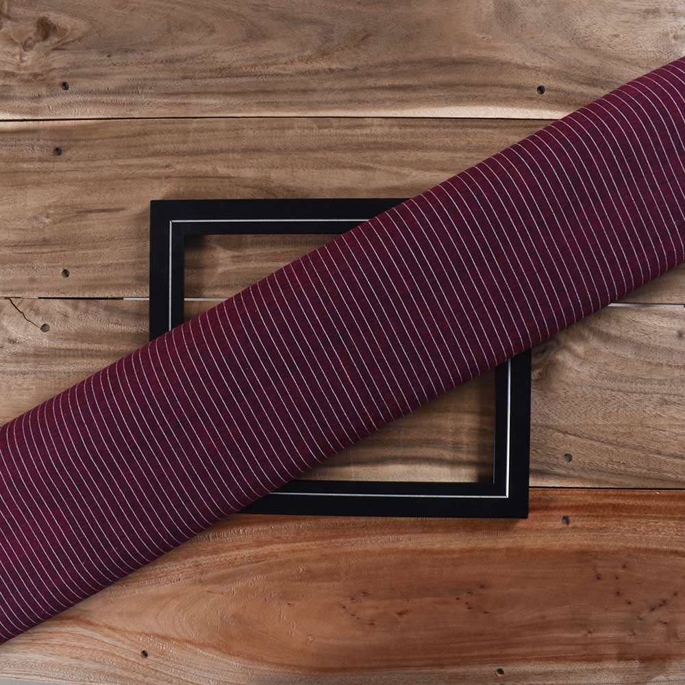 Stripe Maroon Pure Cotton 74 GSM Handwoven Fabric P14