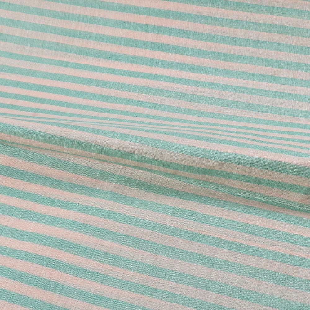STRIPE GREEN & CREAM PURE COTTON 62 GSM HANDWOVEN FABRIC