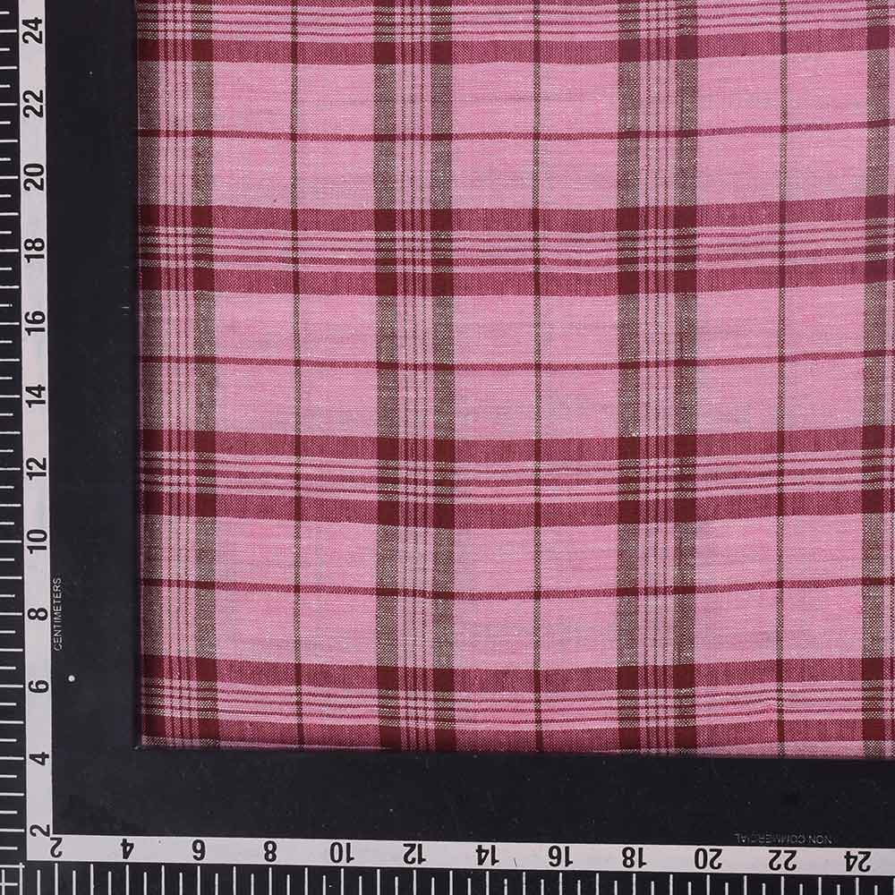 CHECK PINK & BROWN PURE COTTON 102 GSM HANDWOVEN FABRIC