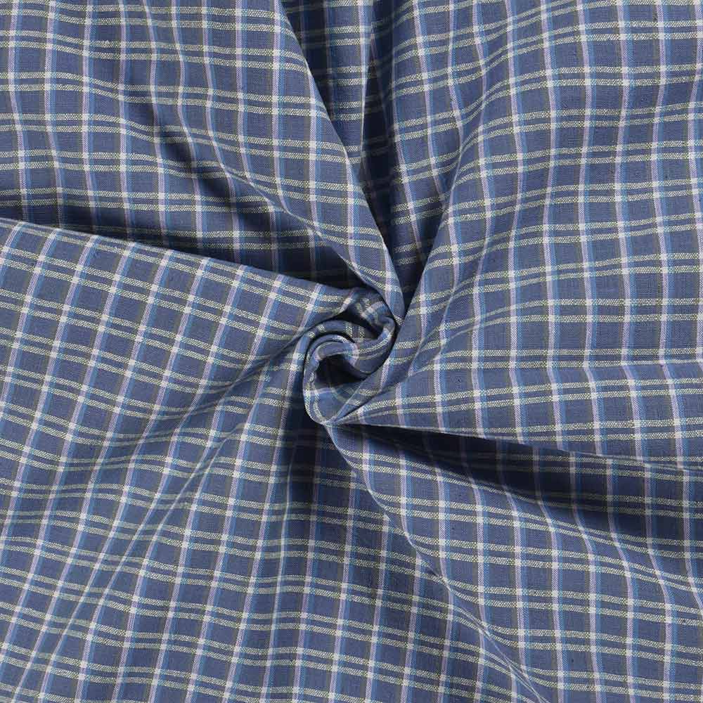 Check Blue Pure Cotton 111 GSM Handwoven Fabric