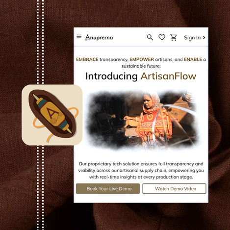 Mobile app interface showing artisan workflow, order tracking, and textile production management