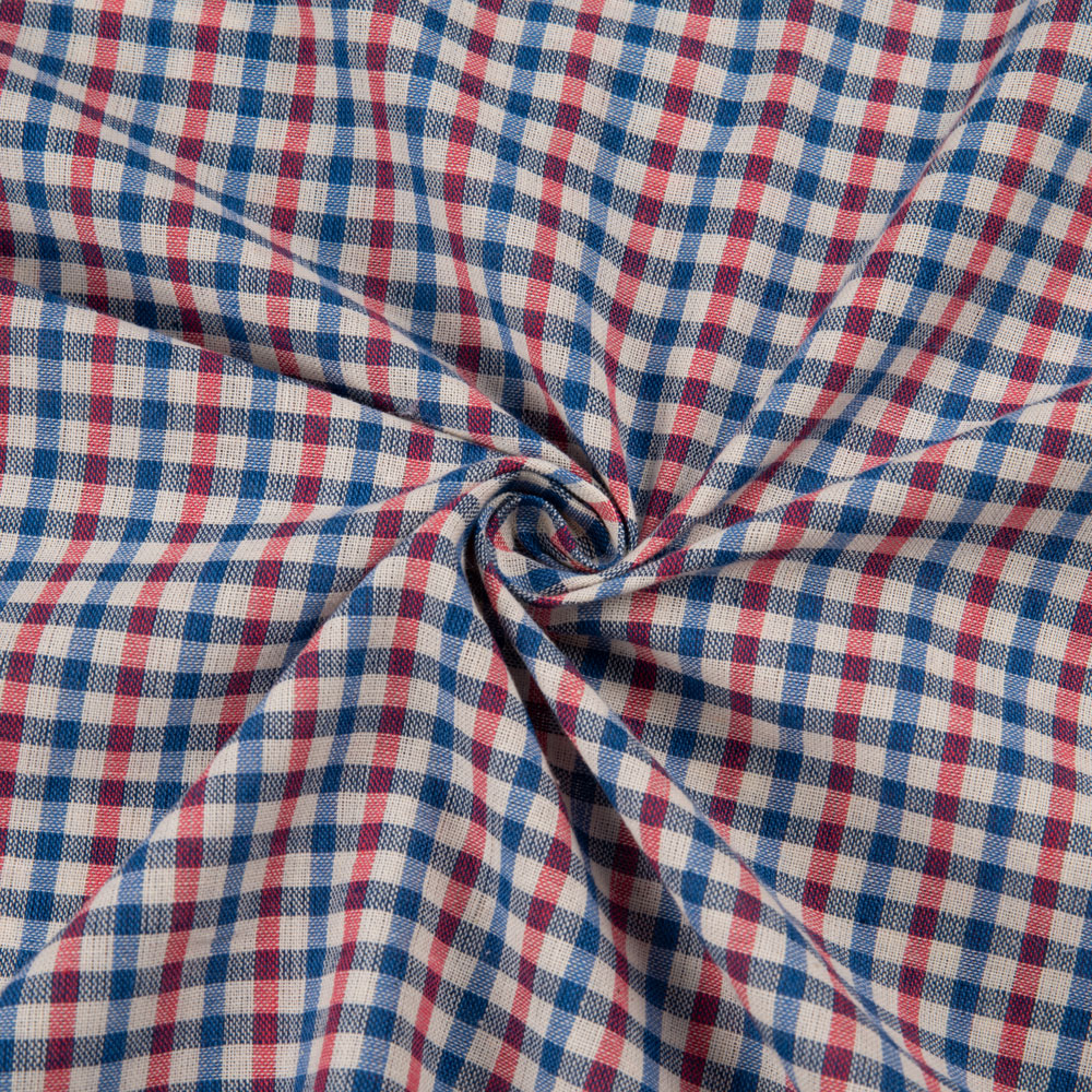 Check Red & Blue Pure Cotton 90 GSM Handwoven Fabric