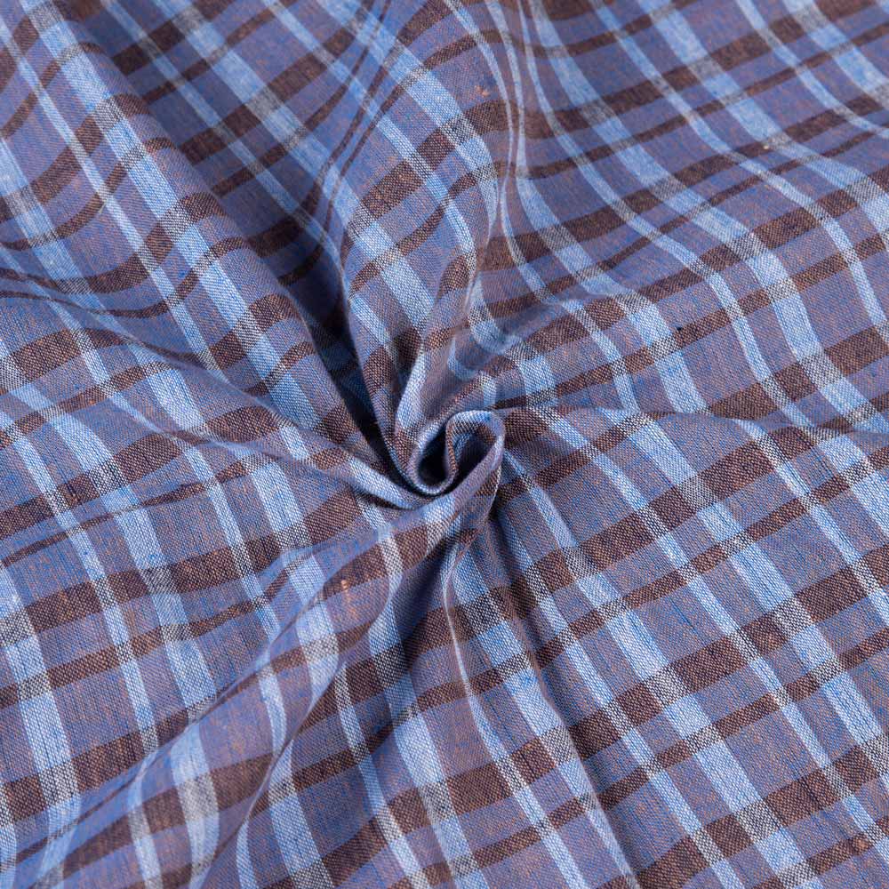 Check Purle, Blue & Brown Pure Cotton 92 GSM Handwoven Fabric