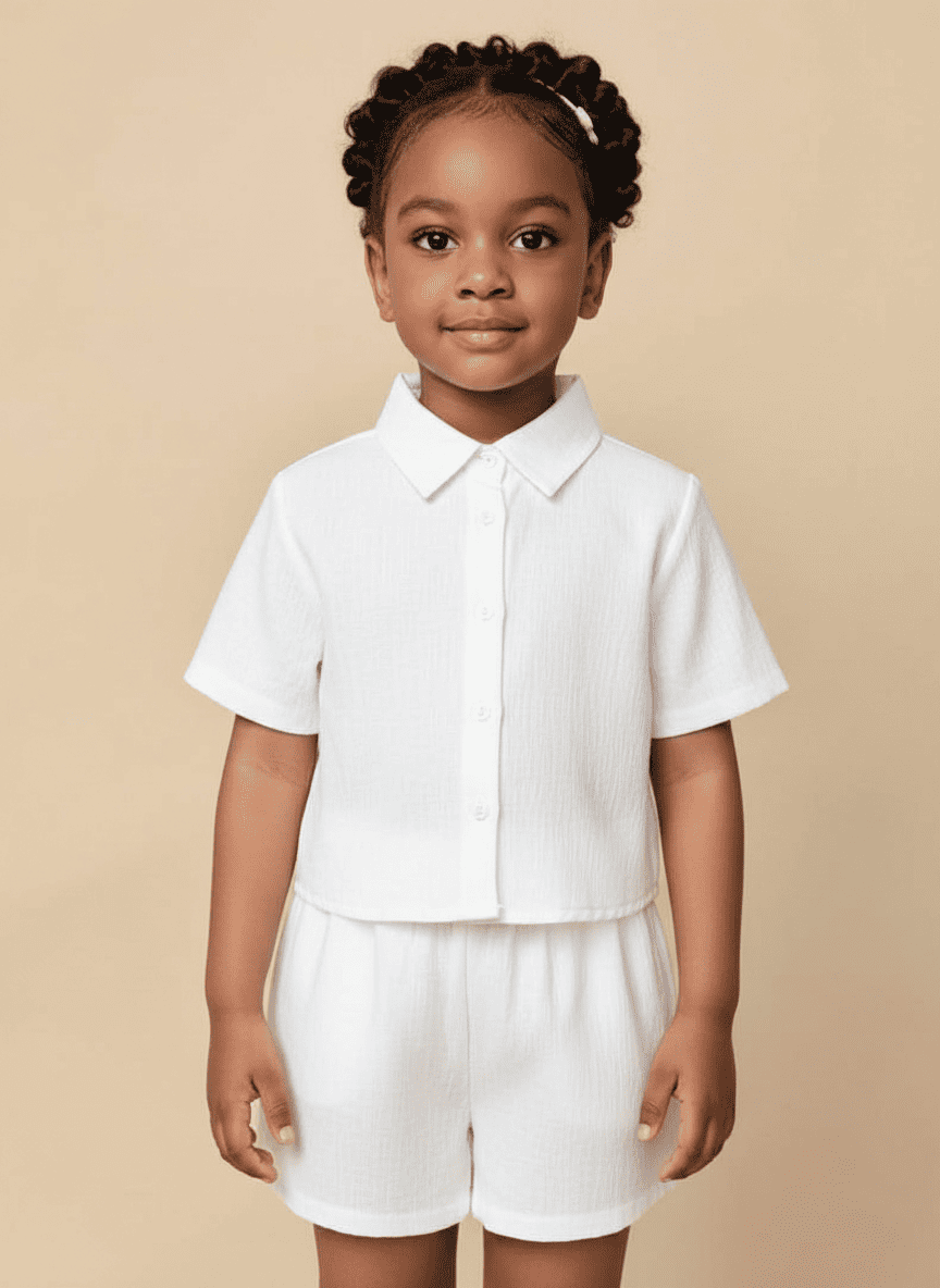 Open Back Bowed & Buttoned Shirt & Shorts Co-ord Set