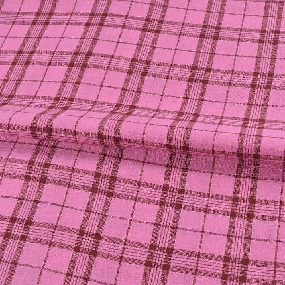 CHECK RED & PINK PURE COTTON 105 GSM HANDWOVEN FABRIC