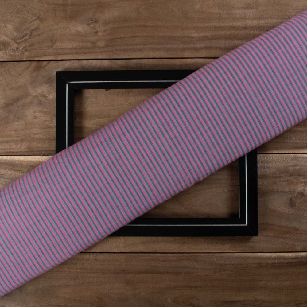 Pink Sea & Deep Green 65 GSM Pure Cotton Handwoven Fabric