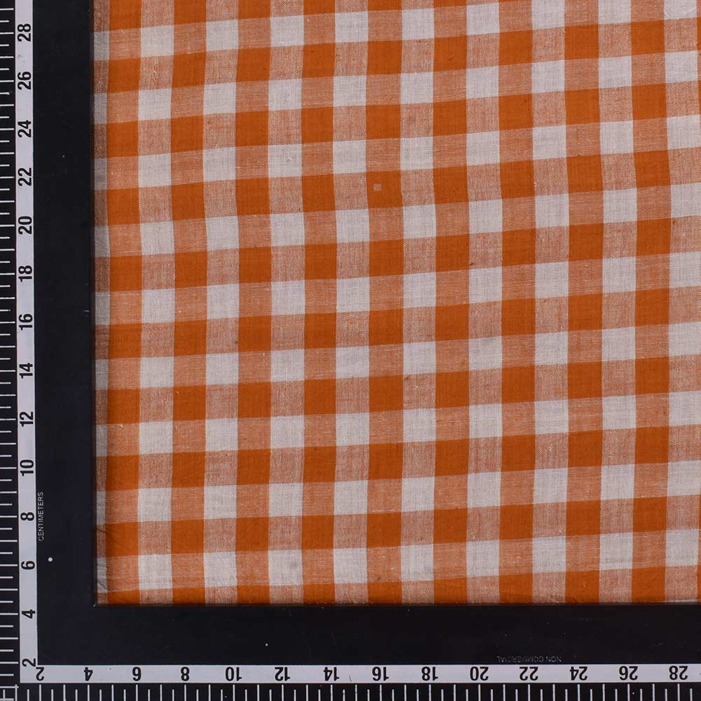 CHECK ORANGE PURE COTTON 72 GSM HANDWOVEN FABRIC