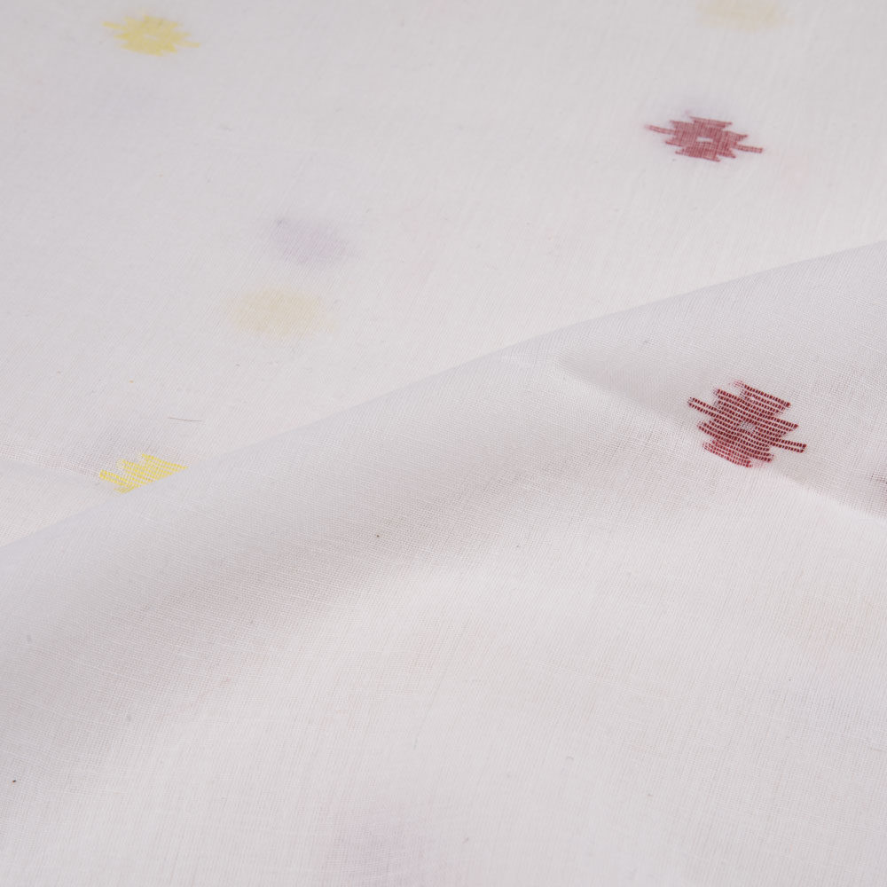GEOMETRIC WHITE JAMDANI PURE COTTON 56 GSM HANDWOVEN FABRIC