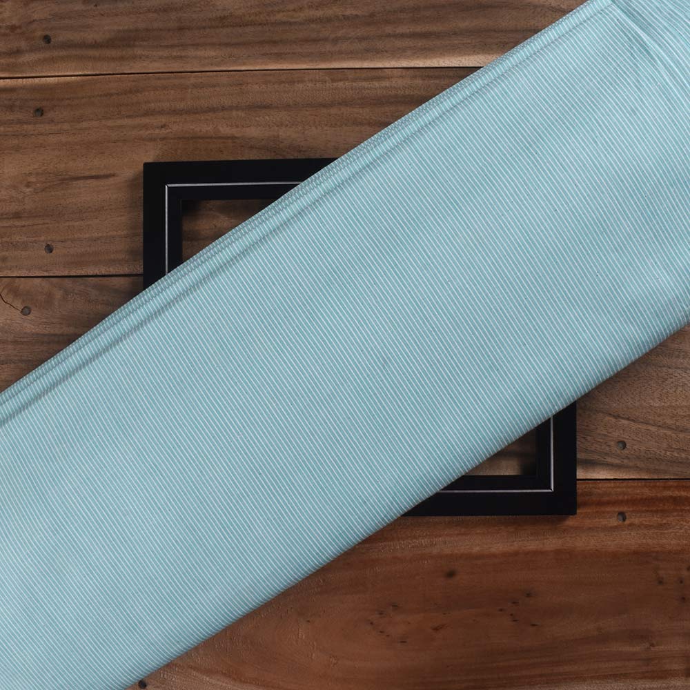 Pinstripe Aqua Blue Khadi Cotton 103 GSM Handwoven Fabric