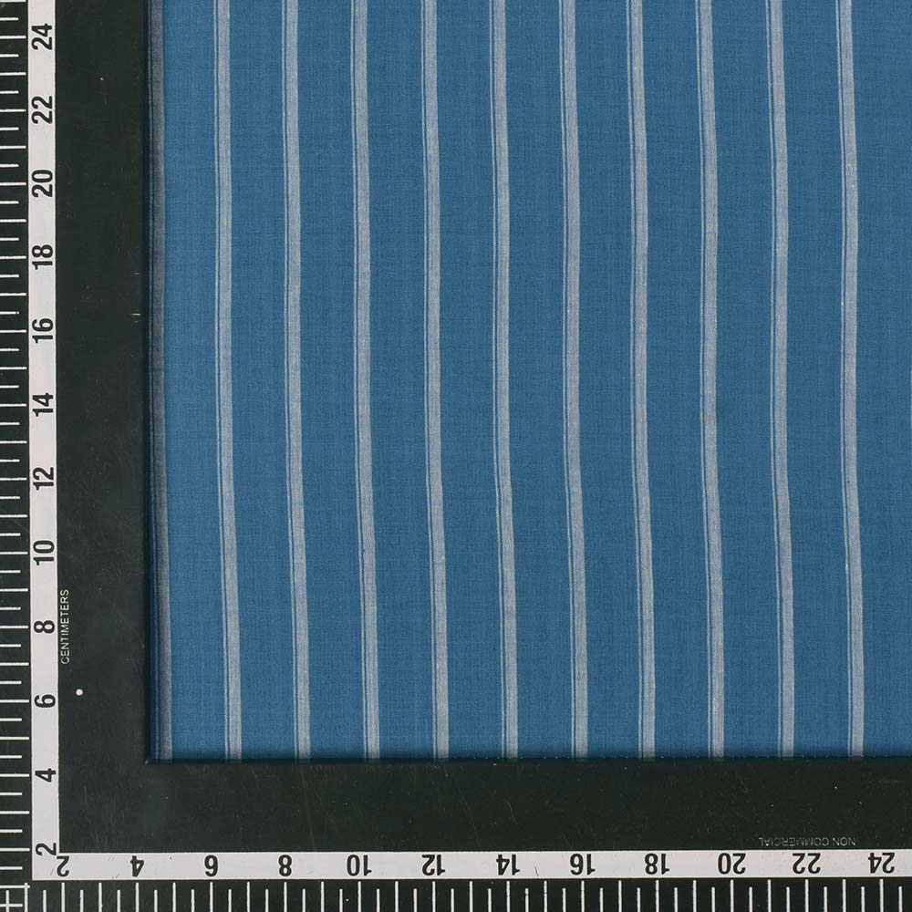 STRIPE BLUE & GREY PURE COTTON 59 GSM HANDWOVEN FABRIC