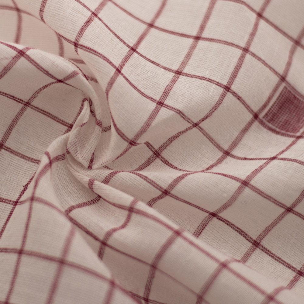 Geometric Check Cream & Red Jamdani Pure Cotton 55 GSM Fabric 20