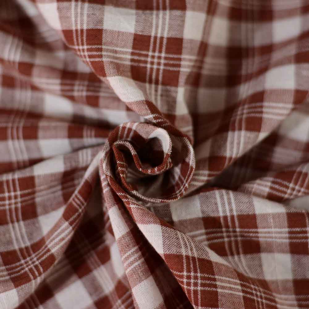 Check Brown & White Pure Cotton 97 GSM Handwoven Fabric
