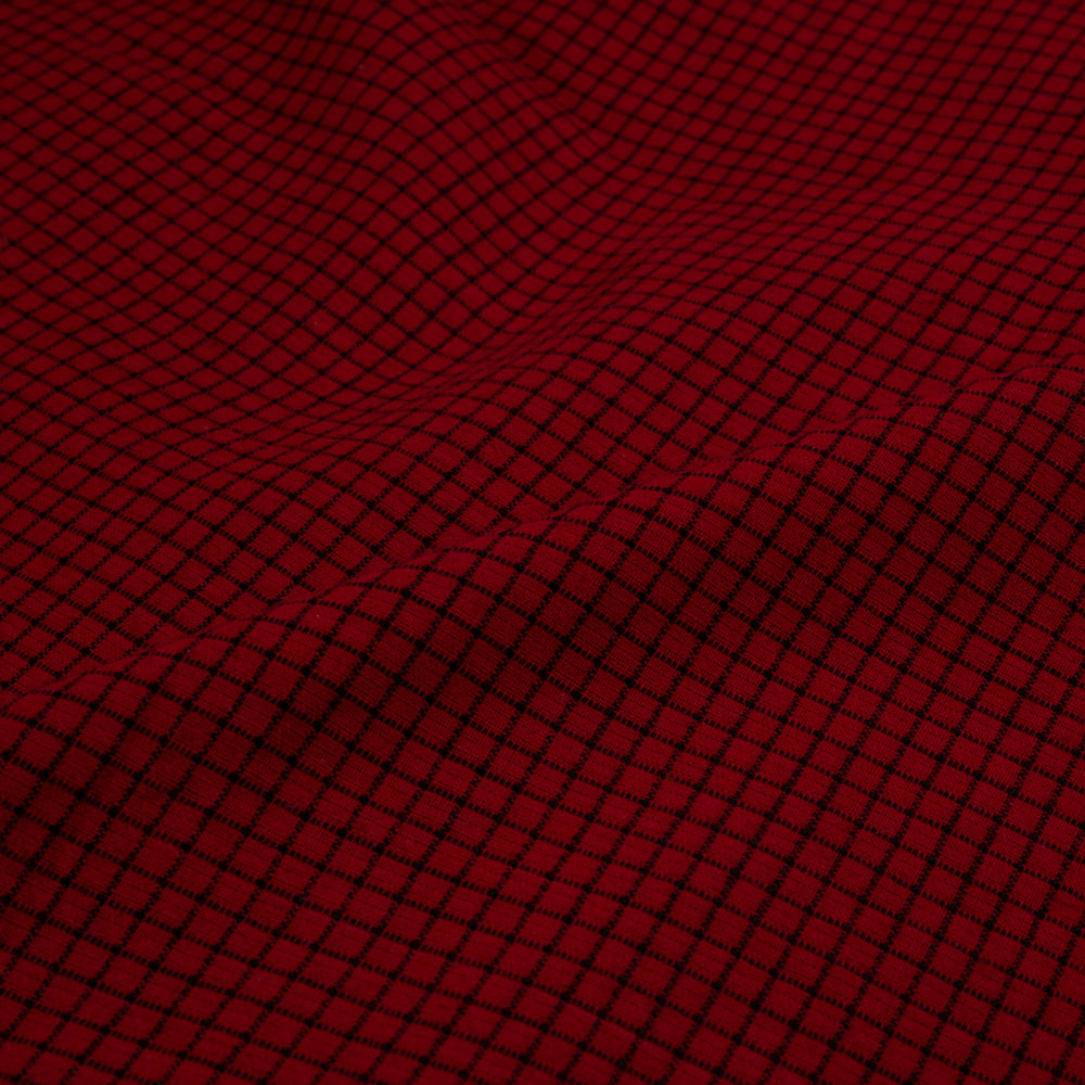 CHECK RED BLACK PURE COTTON 110 GSM HANDWOVEN FABRIC