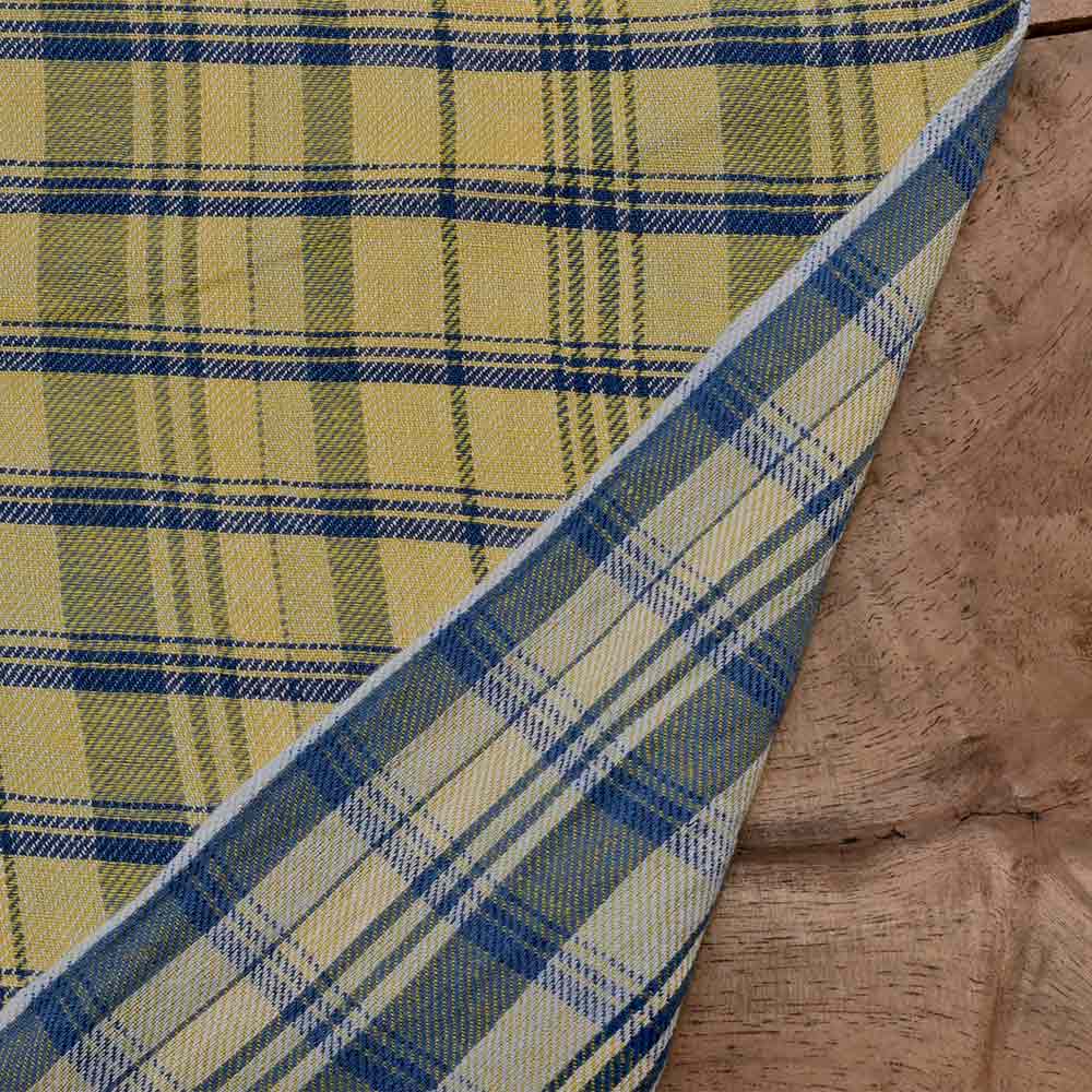 Check Reversible Satin Twill Yellow Pure Cotton 100 GSM Handwoven Fabric