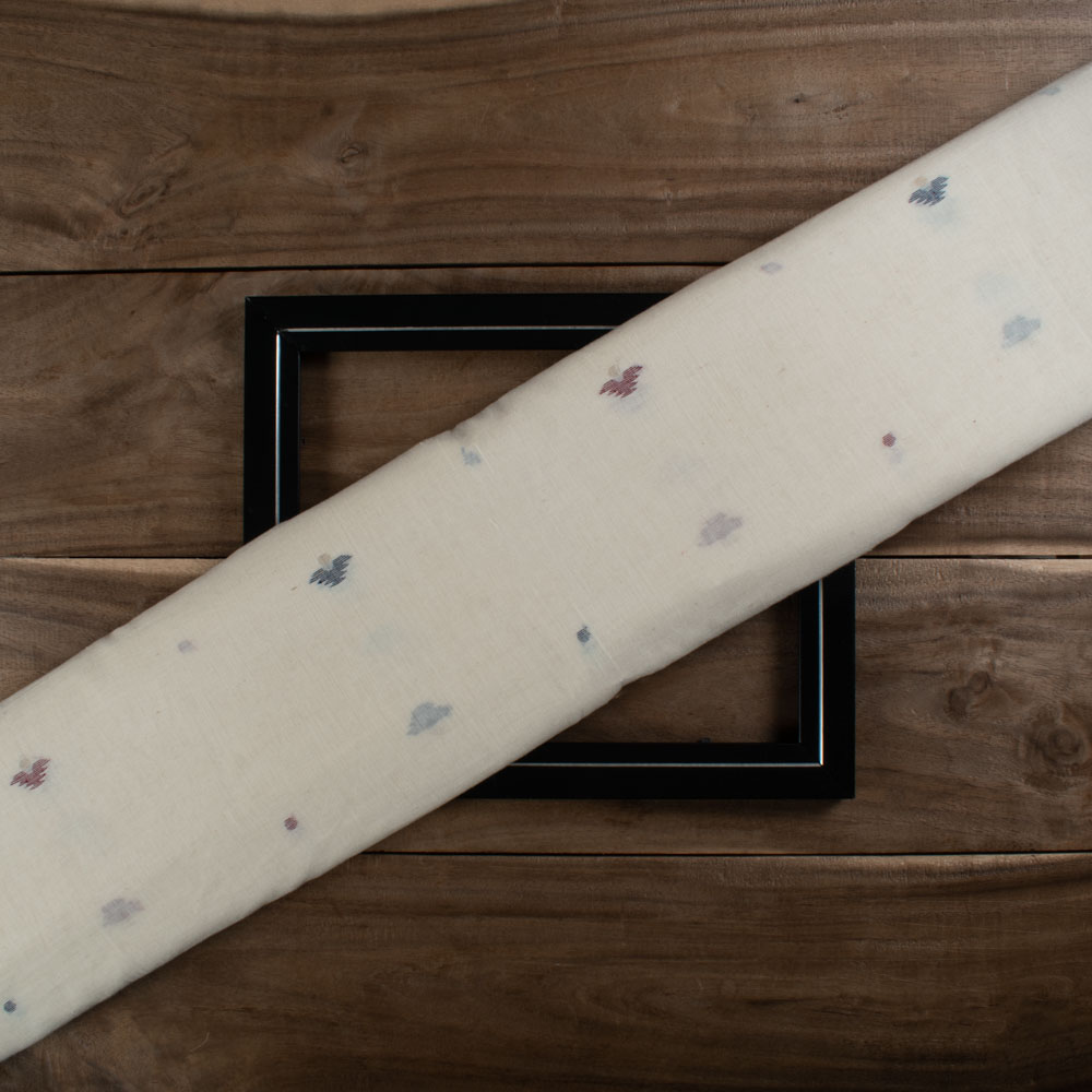 Cream Base Object Motif Pure Cotton 55 GSM Handwoven Jamdani Fabric