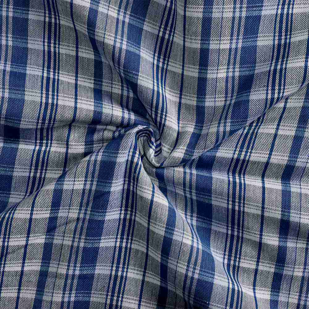 CHECK REVERSIBLE SATIN TWILL BLUE PURE COTTON 100 GSM HANDWOVEN FABRIC 36