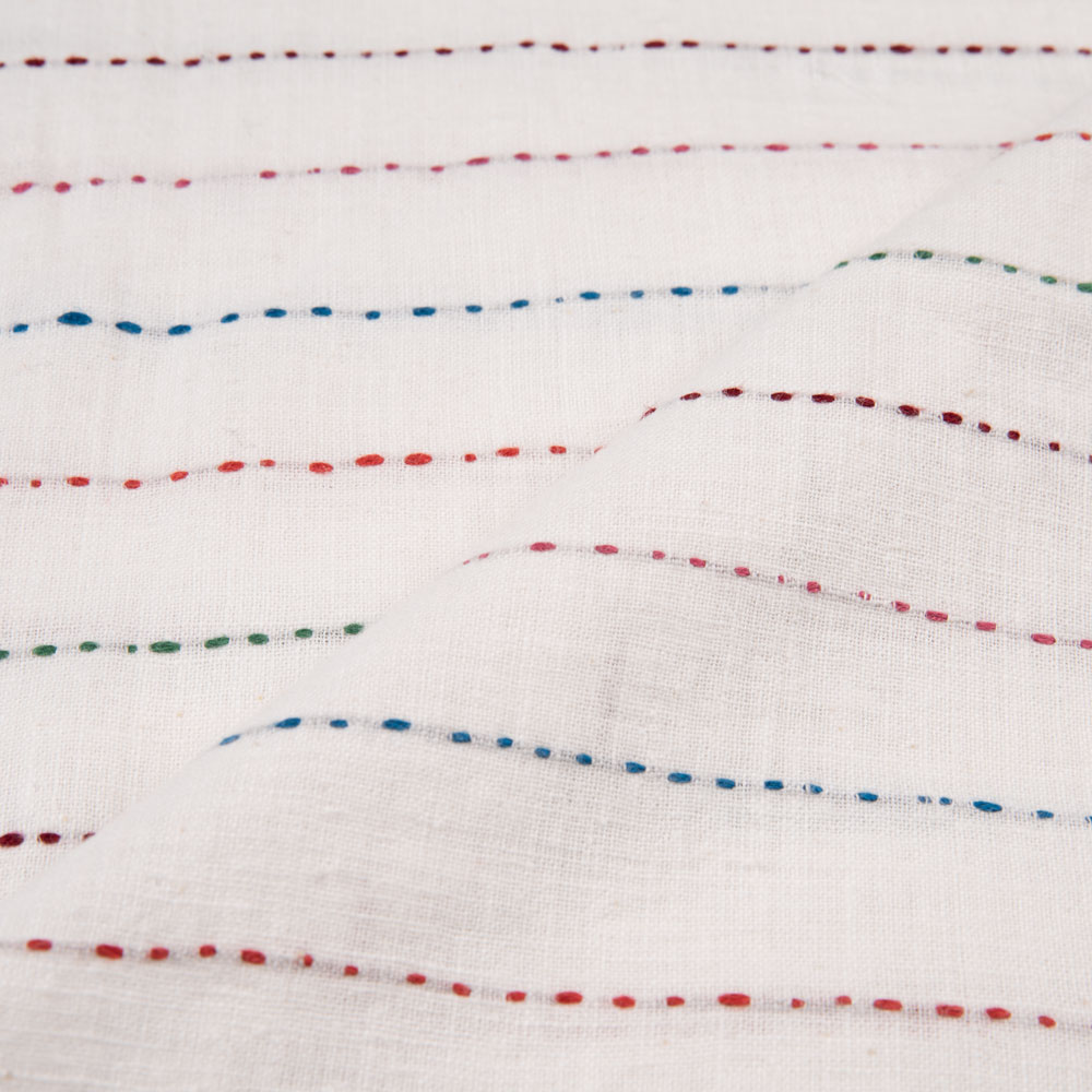Pure khadi fabric with Kantha embroidery in a striped pattern