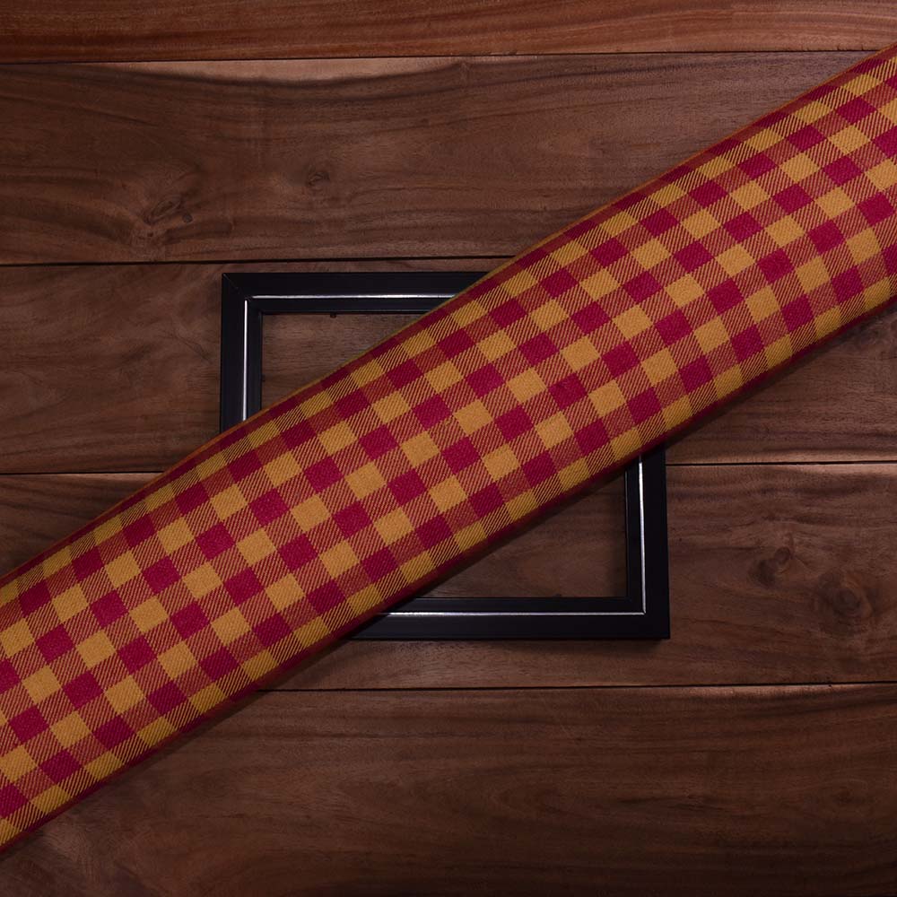 Check Pink Yellow Pure Wool 220 GSM Handwoven Fabric